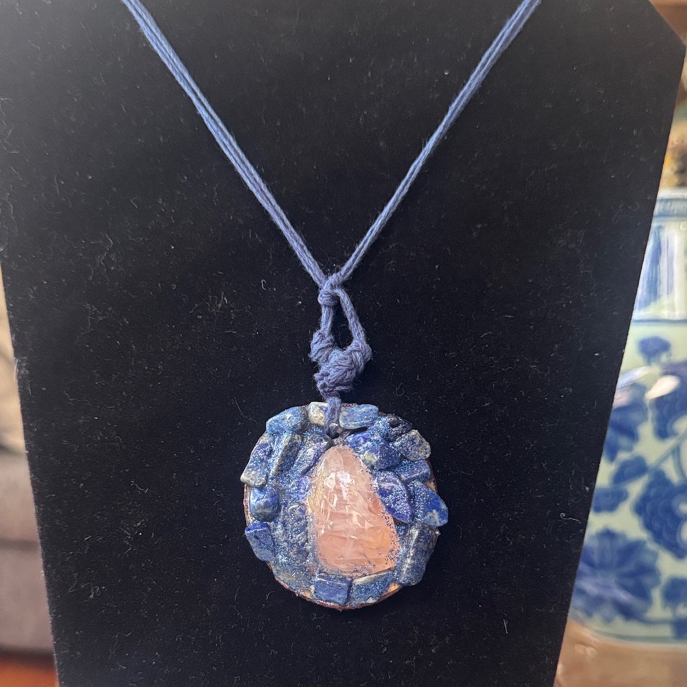 Handmade Blue Lapis and Rose Quartz Pendant Necklace